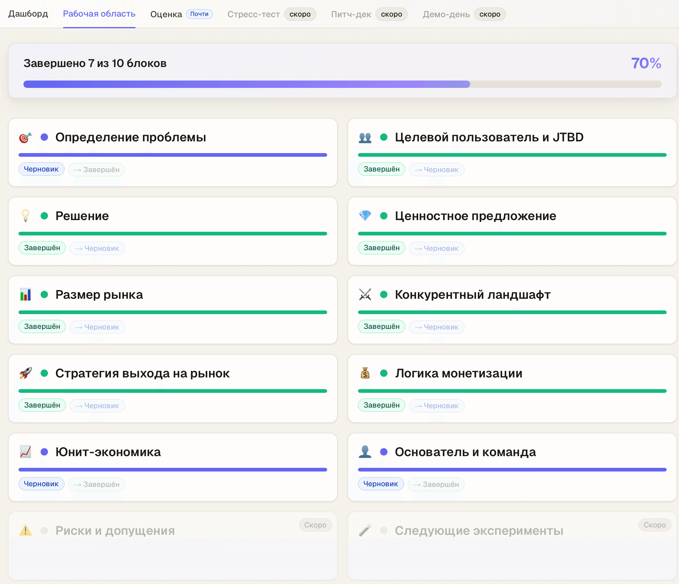 Дашборд проекта в Proova